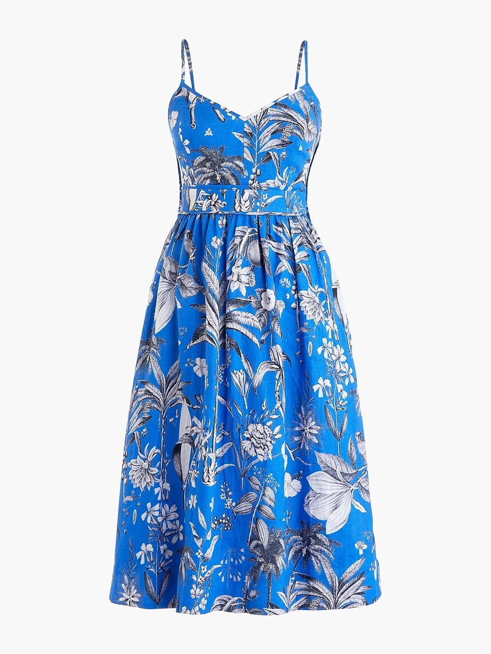J Crew Linen spaghetti-strap tea dress in Ratti tropical toile bird print  sz 2